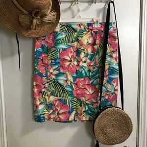 Loft Tropical Bird and Hibiscus Print Skirt